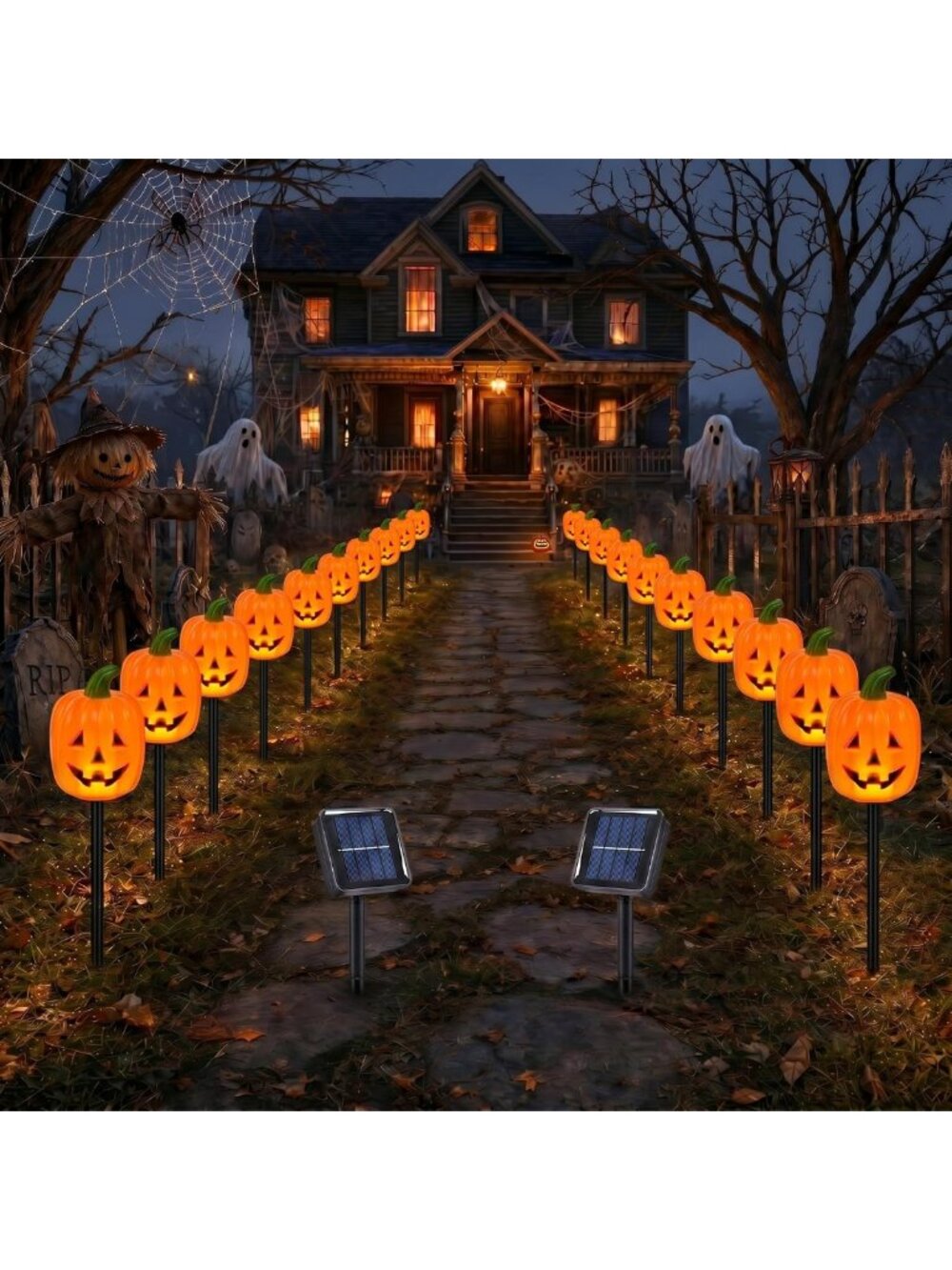 20-Pack Halloween Solar Pathway Lights - LED Stake Decor for Walkways & Holidays